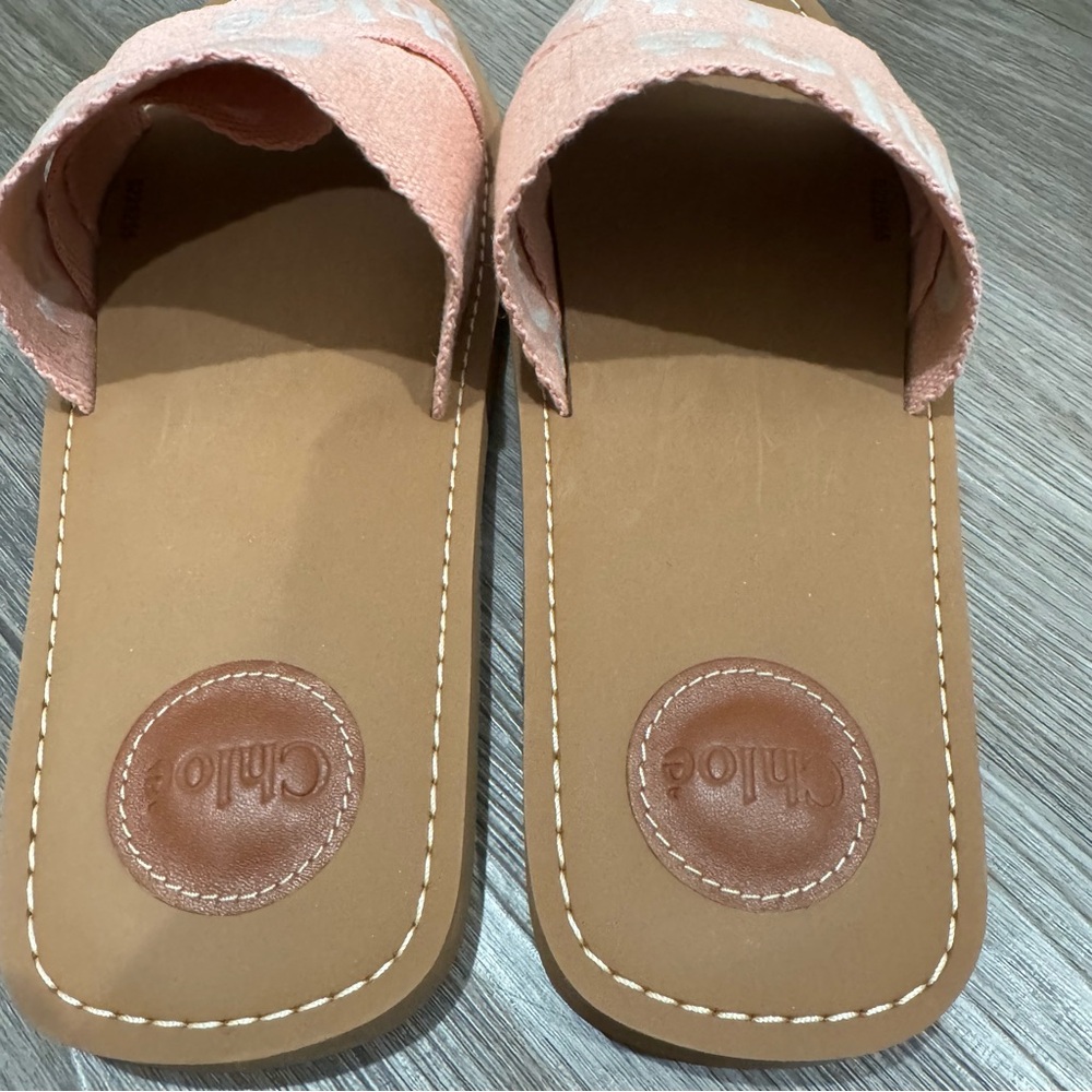 Chloe Woody Logo Sandal Slides in Light Rosewood - Picture 9 of 16